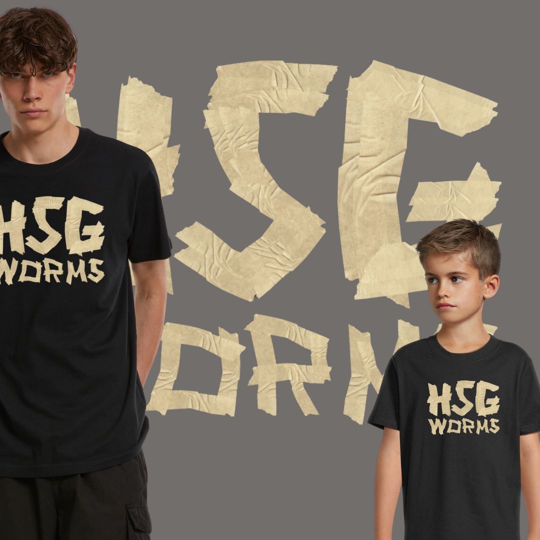 HSG Worms ๐ Drachen Tape Style ๐คพโโ๏ธ Essential T-Shirt (2 Farben - Unisex + Kids) mit Models